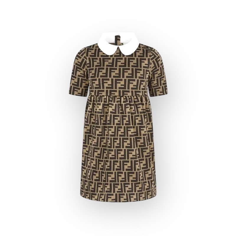 Fendi Girls FF Logo Dress, Brown (AGE 4 12” PTP)
